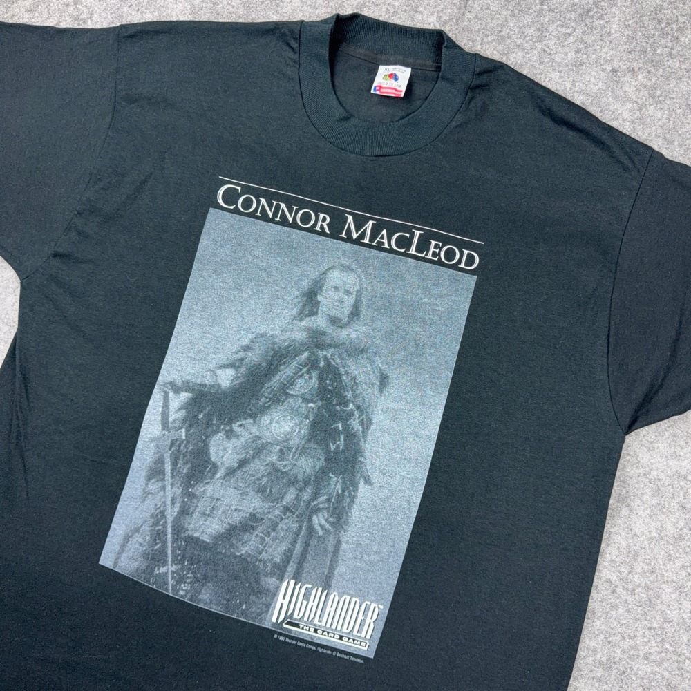VTG 1995 Fruit of the Loom Shirt Mens XL Black Highlander Connor MacLeod Promo